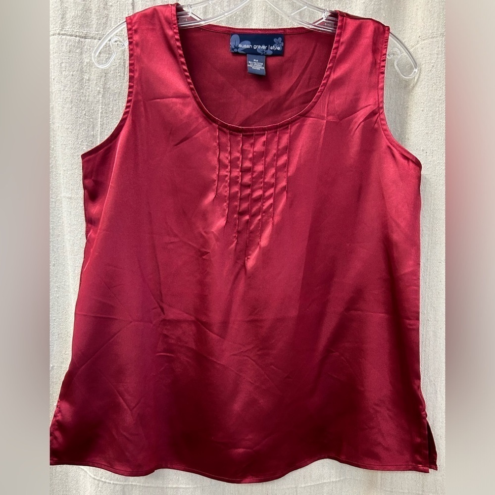 The Susan Graver Modern Essentials Satin Tank Top/ Size PM /Burgundy Color